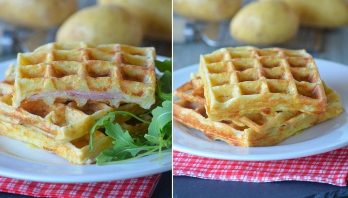 Des gaufres maison aux pommes de terre et jambon